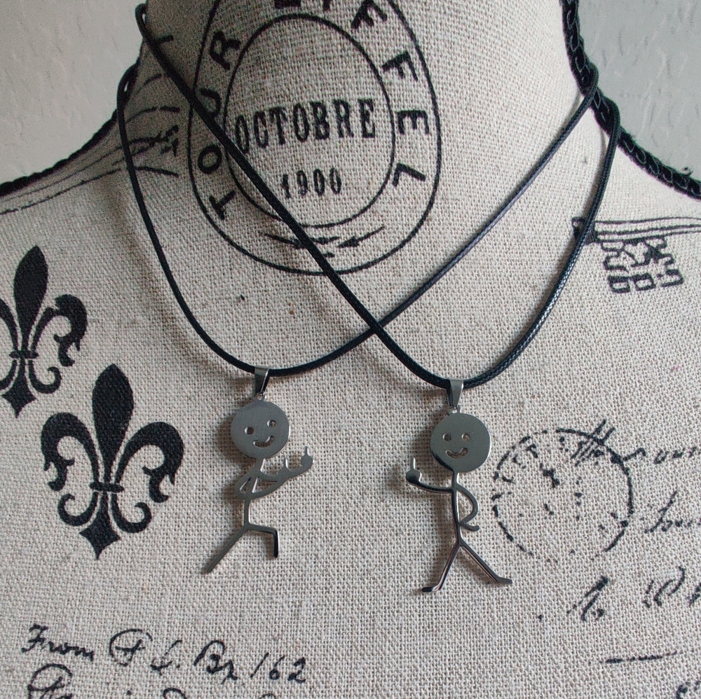 🆕 Hand Crafted Middle Finger "F You" Stick Figure Necklace Funny Gag Gift_2/$15